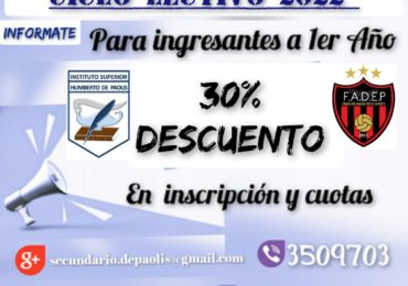 30% de Descuento para ingresantes a 1º Año